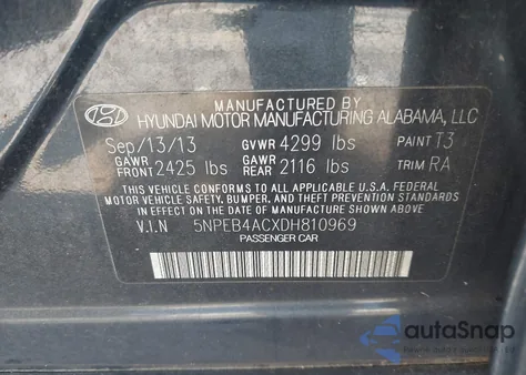2013 Hyundai Sonata Gls z USA, uszkodzony, nr VIN 5NPEB4ACXDH810969